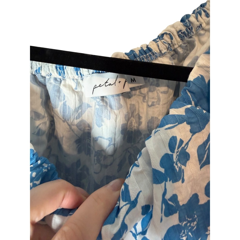 Petal + Pup Blue White Floral One Shoulder Ruffle Crop‎ Top Womens Medium - Picture 4 of 7